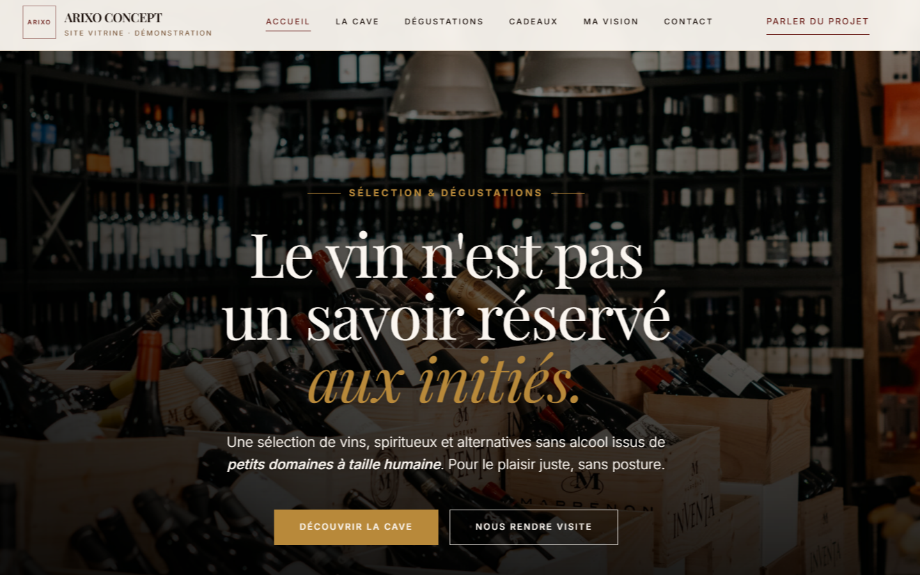 Aperçu du projet Création d’un site pour une cave à vins