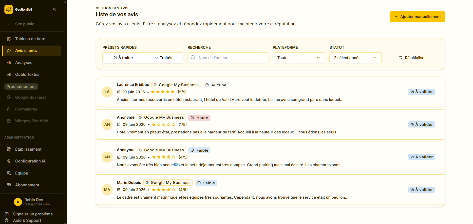 Centralisation des avis