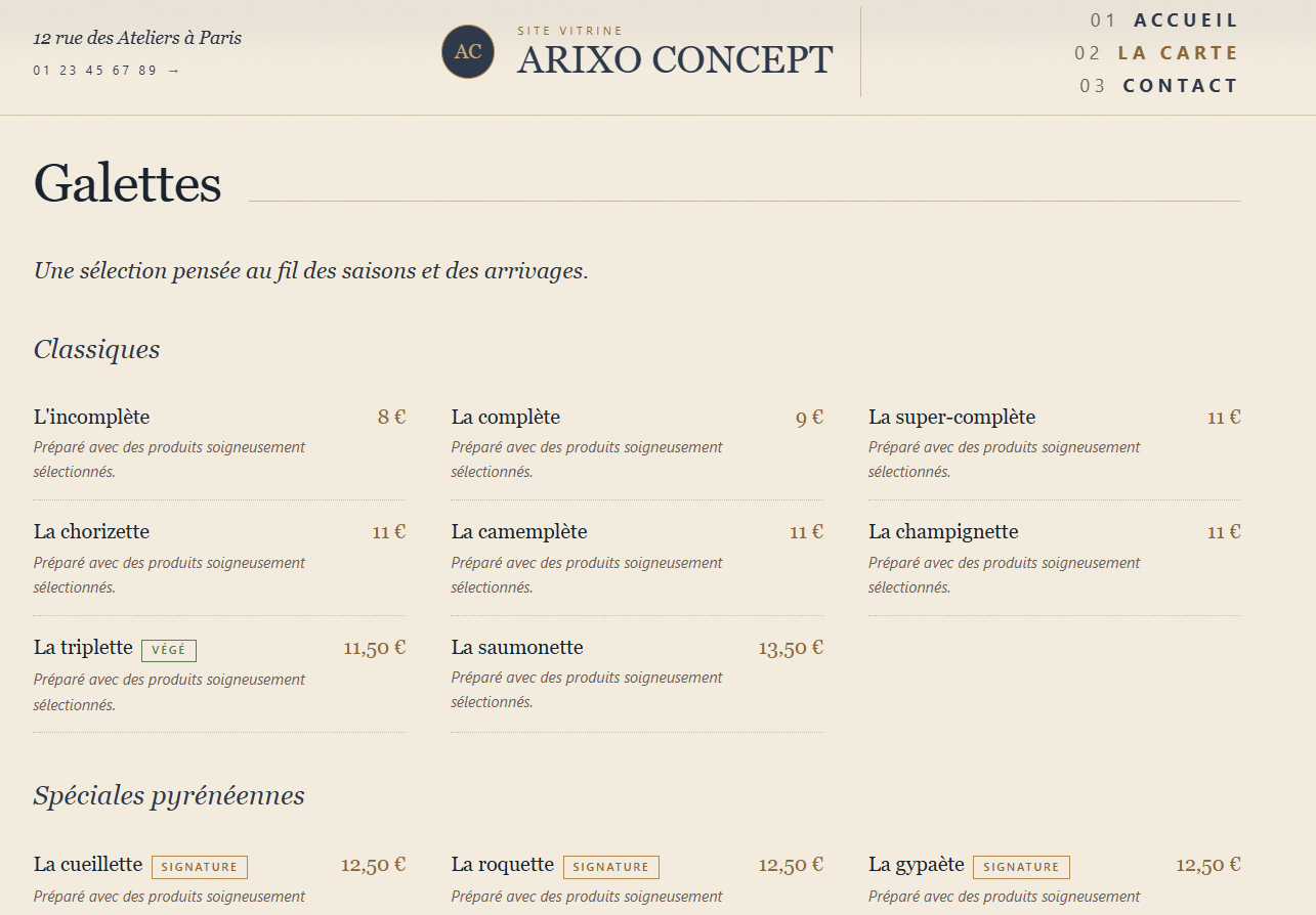 Page carte