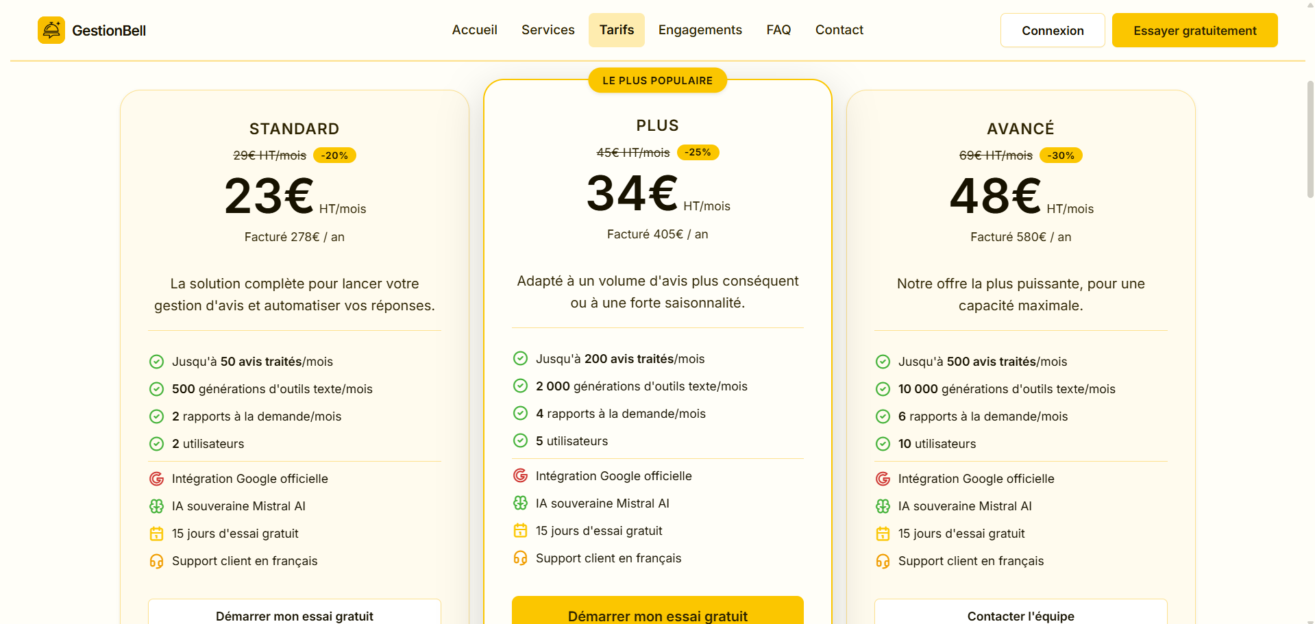 Page tarif
