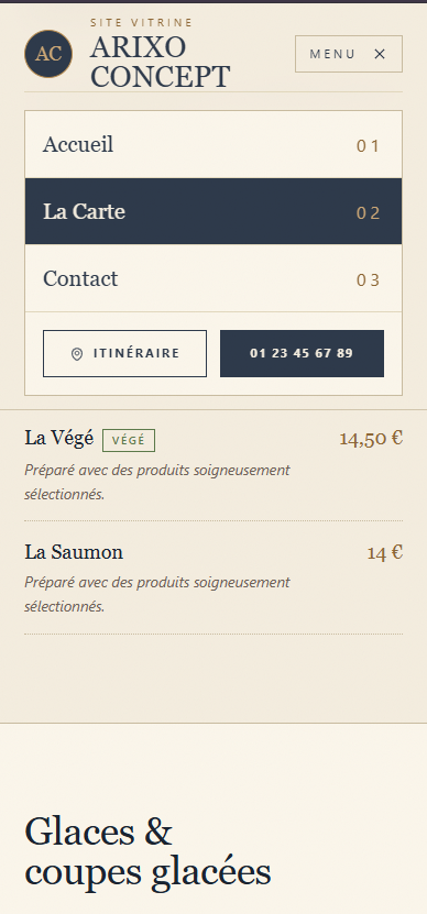 Menu sur mobile